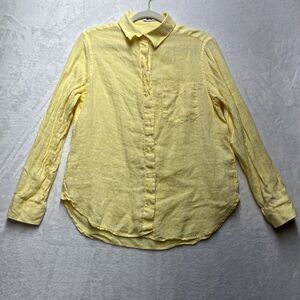 Reiss Campbell Linen Button Up Shirt Women’s Large Yellow Summer Spring Coastal